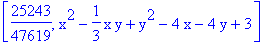 [25243/47619, x^2-1/3*x*y+y^2-4*x-4*y+3]